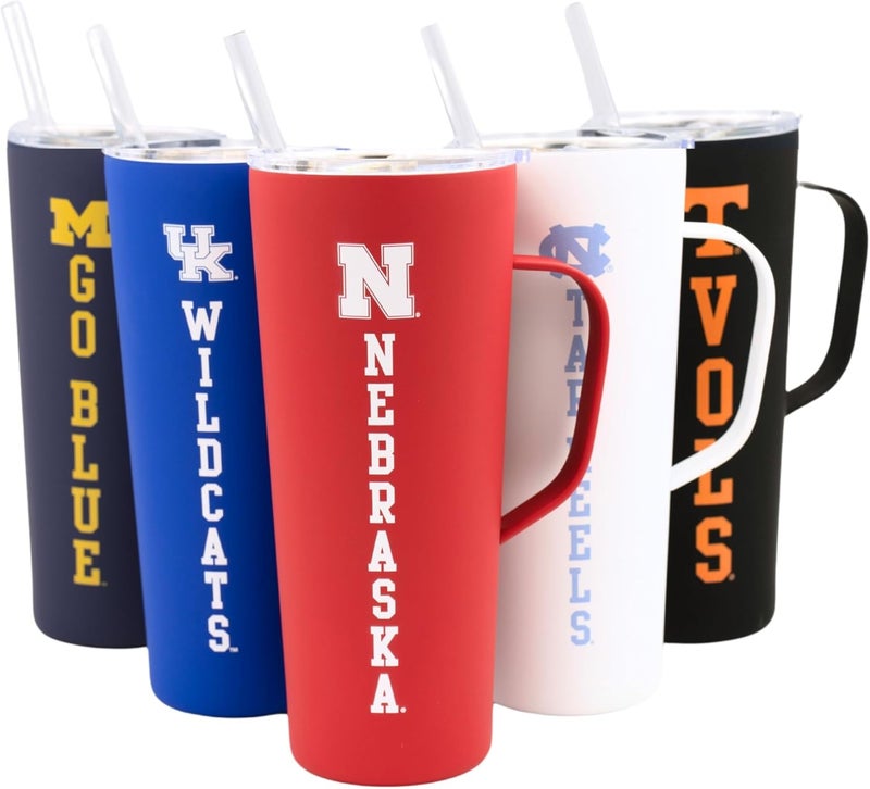 Decorvo NCAA 20 oz. Stainless Steel Tumbler with Handle - Officially Licensed Double Walled Insulated Roadie with Slide Lid and Straw (Nebraska - Red) - Image 1